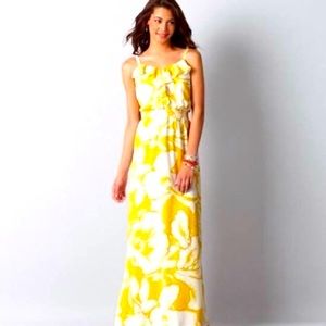 Loft Hibiscus Yellow Flower Maxi Dress size 10